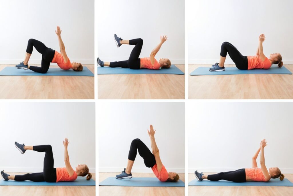 Pregnant woman performing core exercises during pregnancy on an exercise ball, focusing on pelvic stability and back pain relief.