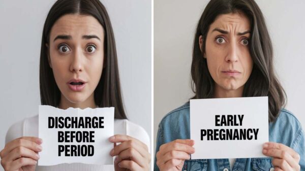 Visual comparison of discharge differences before period vs. early pregnancy.