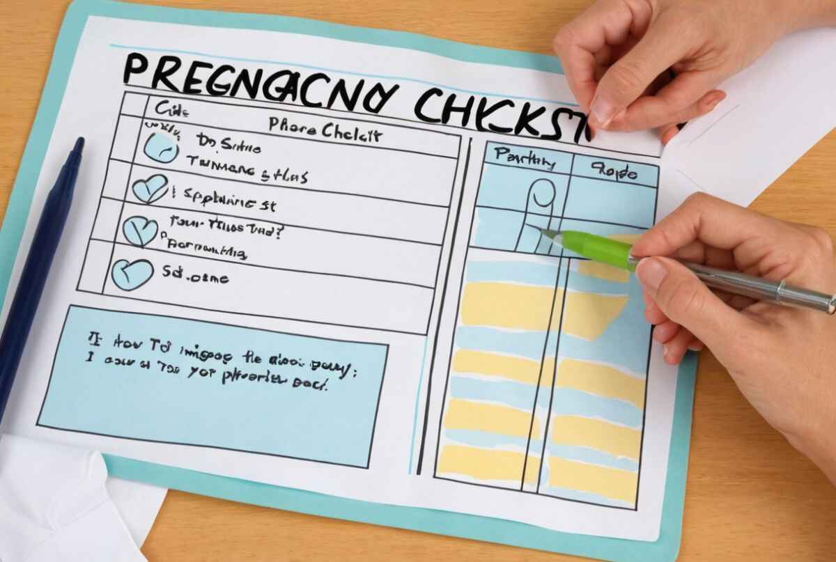 Pregnancy checklist for expecting parents, featuring important tasks and milestones for a healthy pregnancy