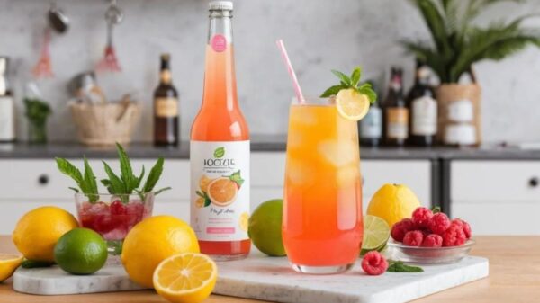 Pregnancy mocktail in a glass, showcasing a vibrant, alcohol-free drink designed for expectant mothers.