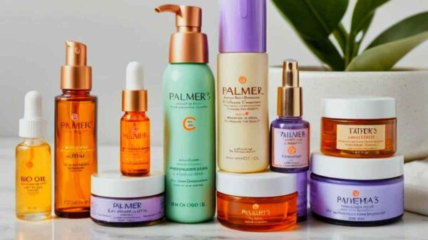 Products for loose skin, featuring skincare solutions like Palmer's, Bio-Oil, and Tatcha, designed to enhance skin elasticity and reduce the appearance of stretch marks.