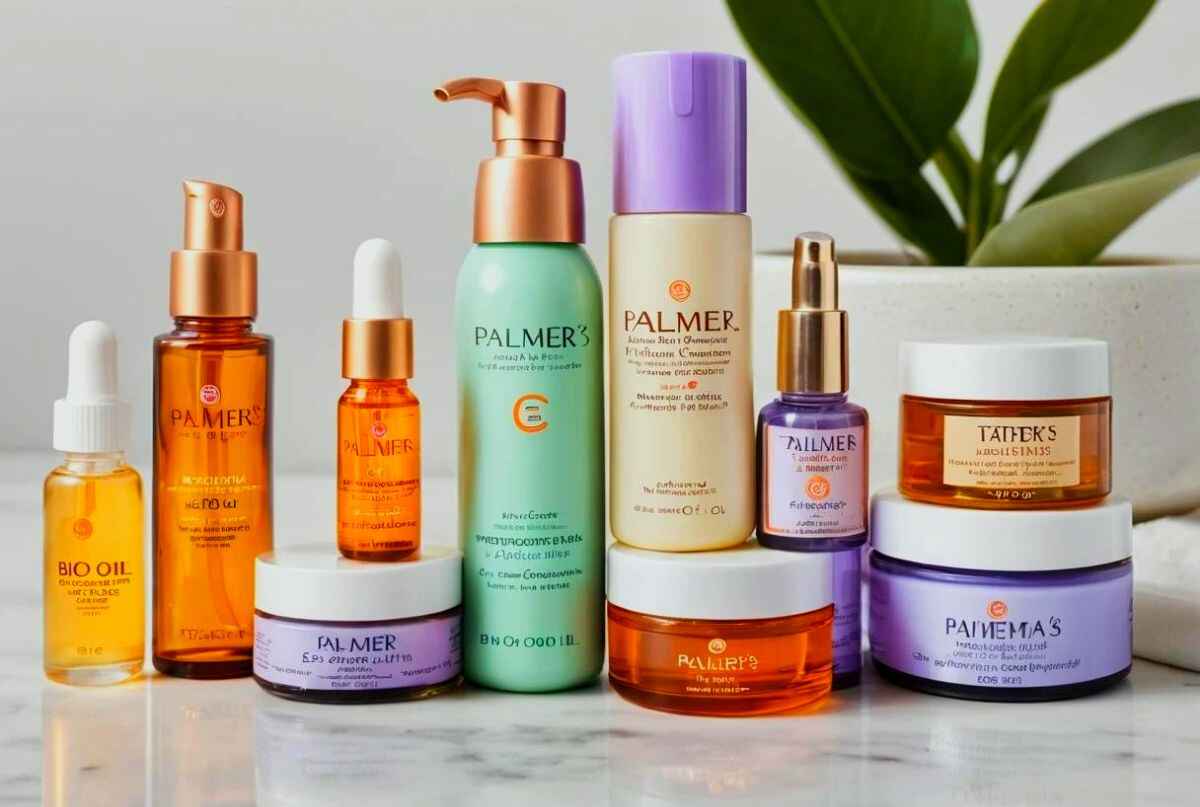 Products for loose skin, featuring skincare solutions like Palmer's, Bio-Oil, and Tatcha, designed to enhance skin elasticity and reduce the appearance of stretch marks.