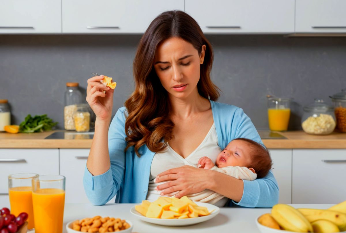 Infographic illustrating common hunger symptoms during breastfeeding and how breastfeeding snacks can provide essential nutrients and energy.