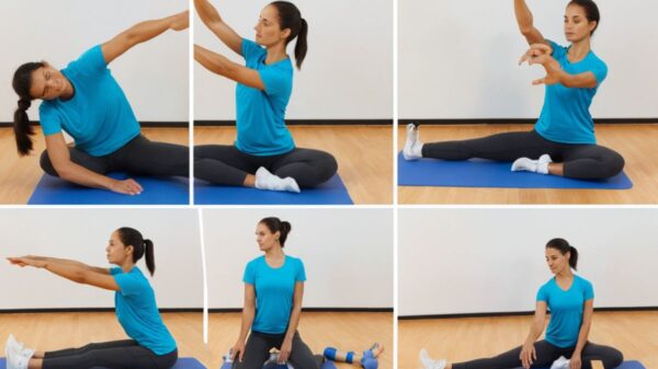 Pregnant woman doing stretches to support body flexibility and comfort during pregnancy.